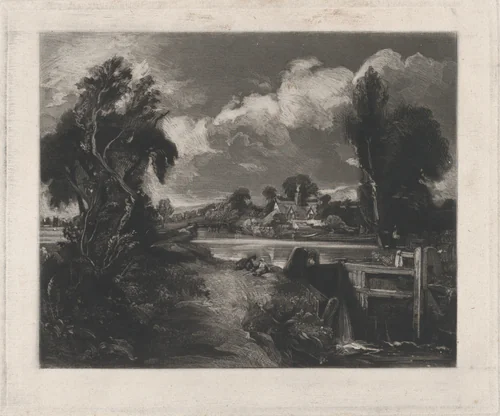 A Lock on the Stour by David Lucas, print, 1830