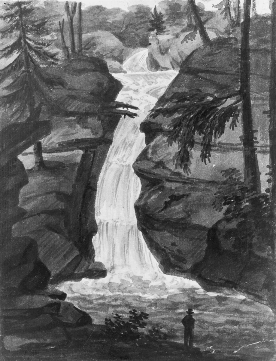 Upper Falls of Solomon's Creek (after an Engraving in The Port Folio Magazine, December 1809) by Pavel Svinin, artwork, 1811-1816