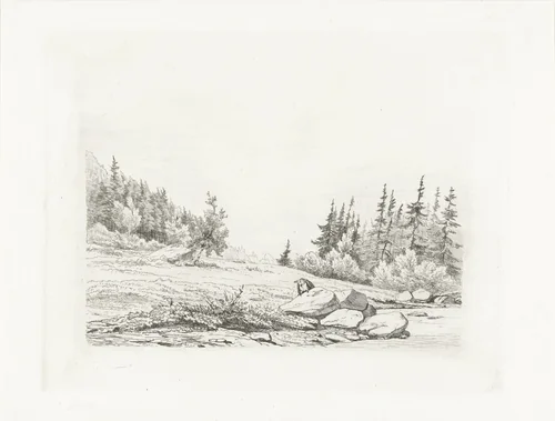 Gezicht op een besneeuwde bergtop in Chamonix by Pierre Louis Dubourcq, print, 1849