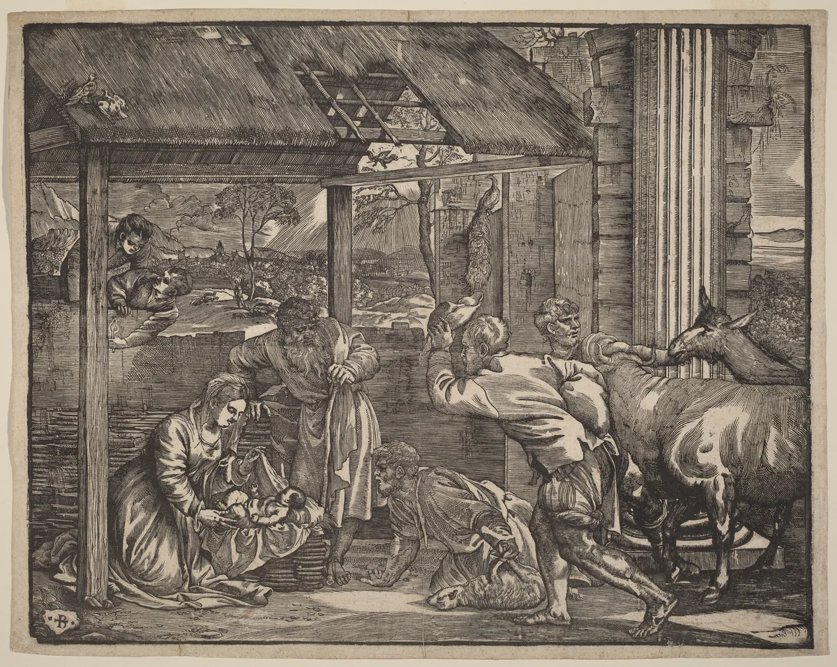 The Adoration of the Shepherds by Giovanni Britto, print, 1532-1533