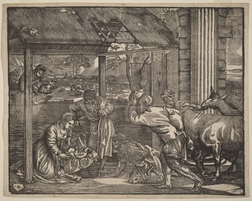 The Adoration of the Shepherds by Giovanni Britto, print, 1532-1533