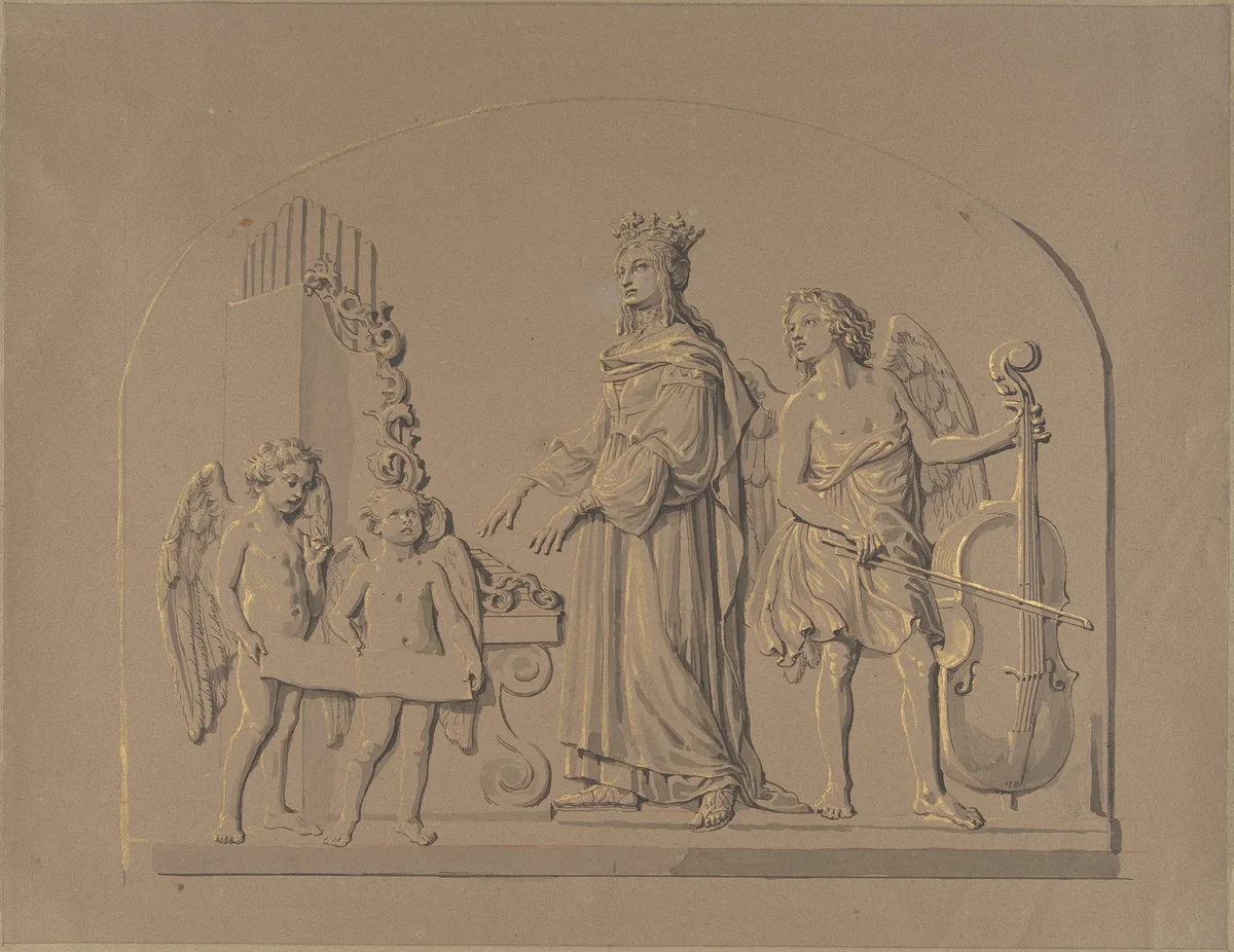 Saint Cecilia at the Organ, Flanked by Angels Making Music by Johann Gottfried Schadow, drawing, 1780-1850