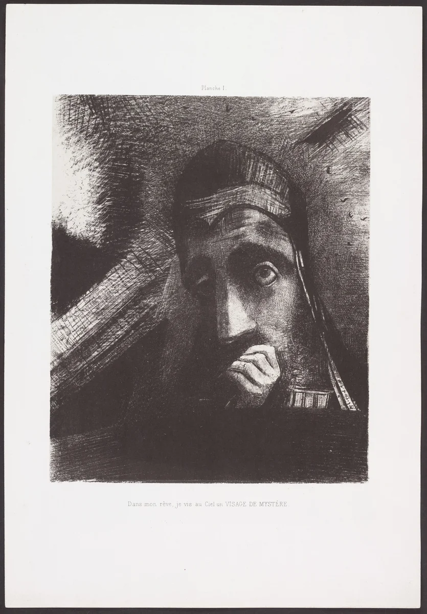 In My Dream, I Saw in the Sky a Face of Mystery (Dans mon rêve, je vis au ciel un visage de mystère) from Homage to Goya (Hommage à Goya) by Odilon Redon, print, 1885