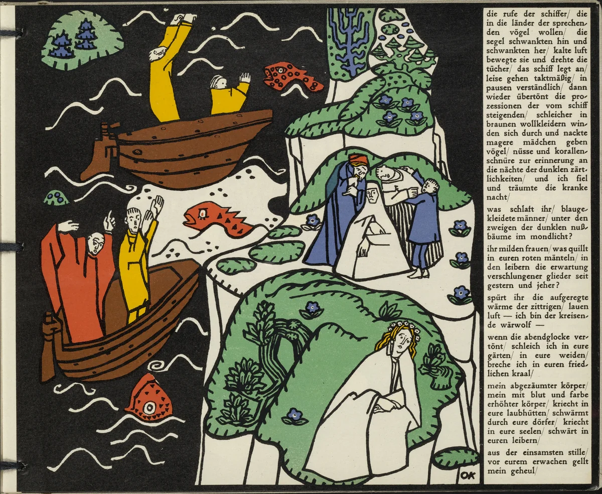 The Sailors Are Calling (Die Schiffer rufen)(in-text plate, folio 5) from Die träumenden Knaben (The Dreaming Boys) by Oskar Kokoschka, illustrated book, 1917