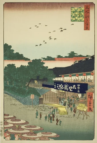 The Yamashita District of Ueno (Ueno Yamashita), from the series "One Hundred Famous Views of Edo (Meisho Edo hyakkei)" by Utagawa Hiroshige (歌川広重), print, 1858