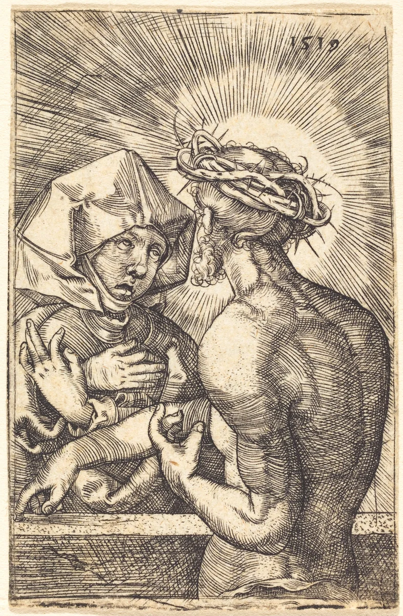 Christ Crowned with Thorns Speaking with His Mother by Sebald Beham, print, 1519
