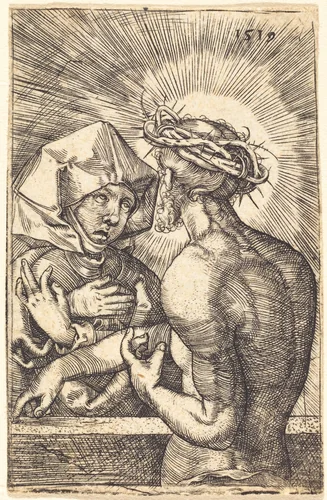 Christ Crowned with Thorns Speaking with His Mother by Sebald Beham, print, 1519