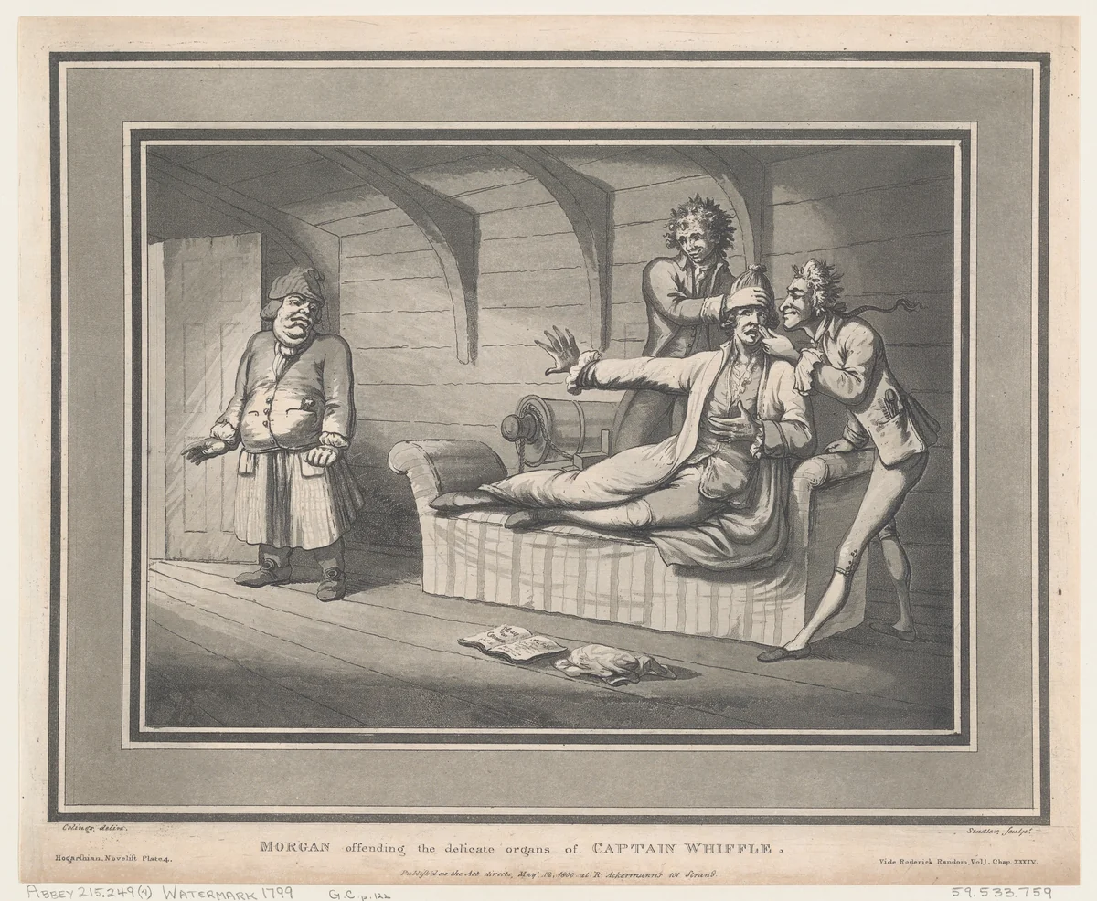 Morgan Offending The Delicate Organs of Captain Whiffle by Thomas Rowlandson, print, 1800