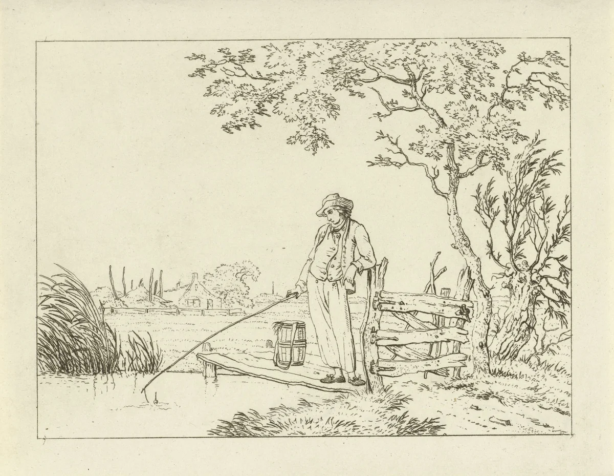 Visser op vlonder by Hermanus Fock, print, 1781-1822