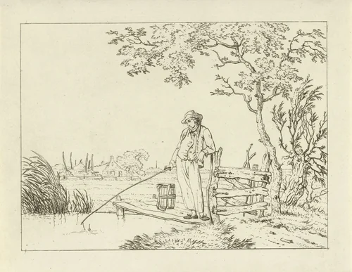 Visser op vlonder by Hermanus Fock, print, 1781-1822