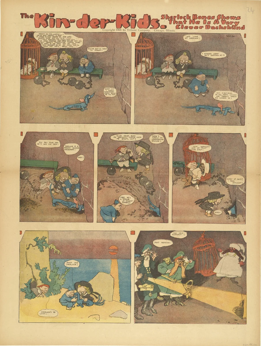 Kin-der-Kids: Sherlock Bones Shows that He is a Very Clever Dachshund from The Chicago Sunday Tribune by Lyonel Feininger, print, 1906