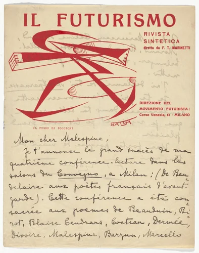 Il Futurismo letterhead (Letter to Malespine from Marinetti) by Giacomo Balla, design, 1915