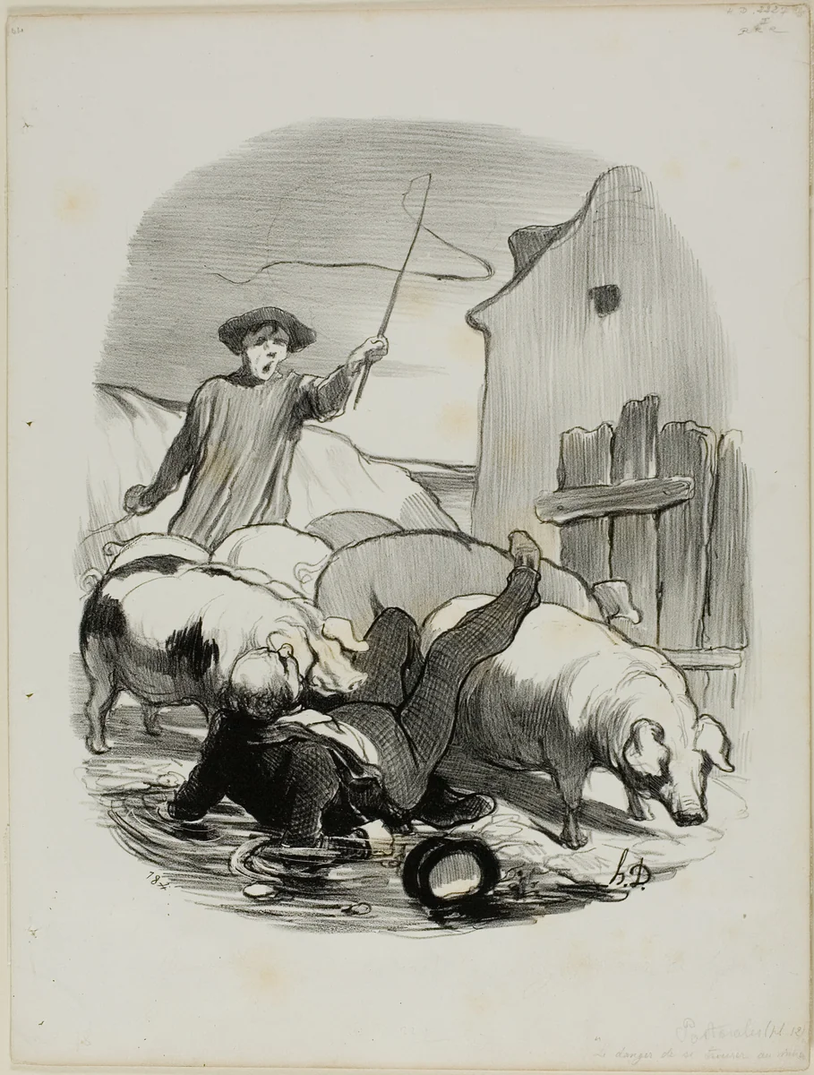 The danger of being caught in a steeple chase, plate 12 from Pastorales by Honoré-Victorin Daumier, print, 1845