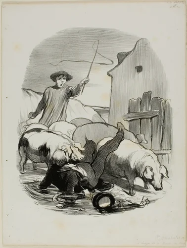 The danger of being caught in a steeple chase, plate 12 from Pastorales by Honoré-Victorin Daumier, print, 1845