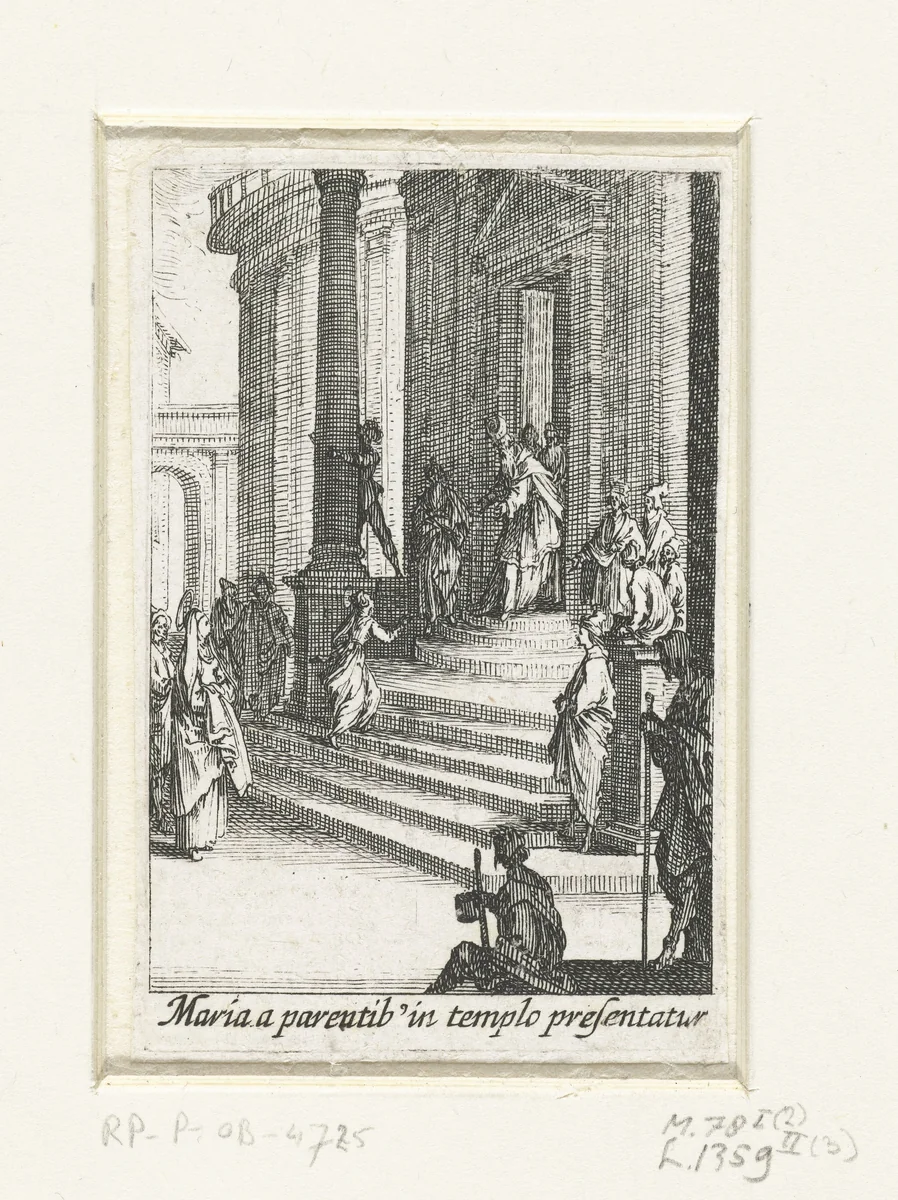 Presentatie van Maria in de tempel by Jacques Callot, print, 1633-1634