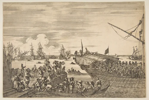 Departure of a galley at the Port of Livorno, from from 'Views of the port of Livorno' (Vues du port de Livourne) by Stefano della Bella, print, 1654-1655