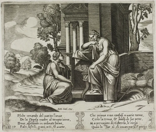 Ceres Refusing Any Assistance to Psyche by Raffaello Sanzio, print, 1530-1540