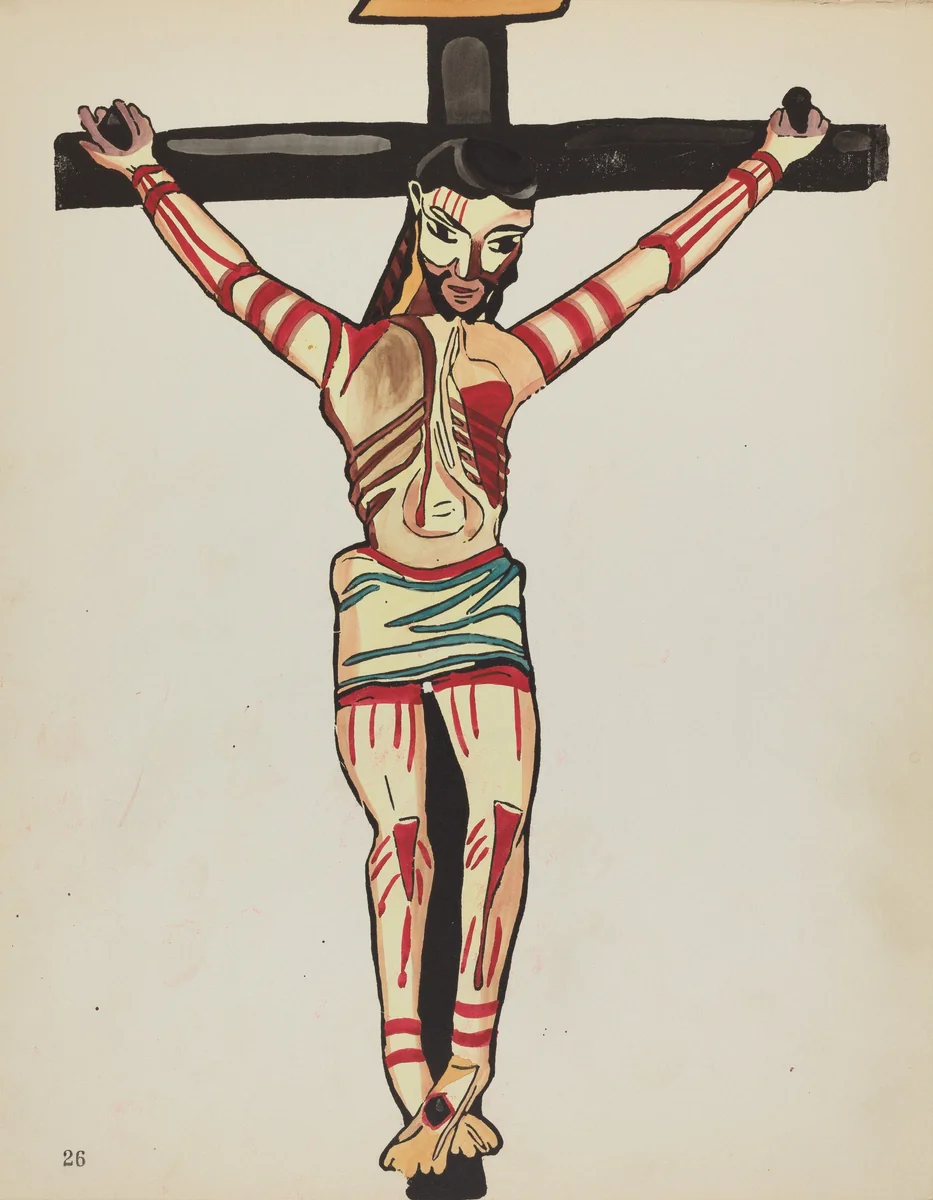 Plate 26: Christ Crucified, Taos: From Portfolio "Spanish Colonial Designs of New Mexico" by American 20th Century, index of american design, 1935-1942
