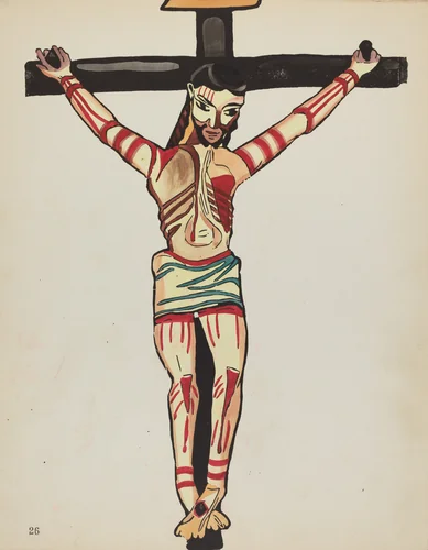 Plate 26: Christ Crucified, Taos: From Portfolio "Spanish Colonial Designs of New Mexico" by American 20th Century, index of american design, 1935-1942