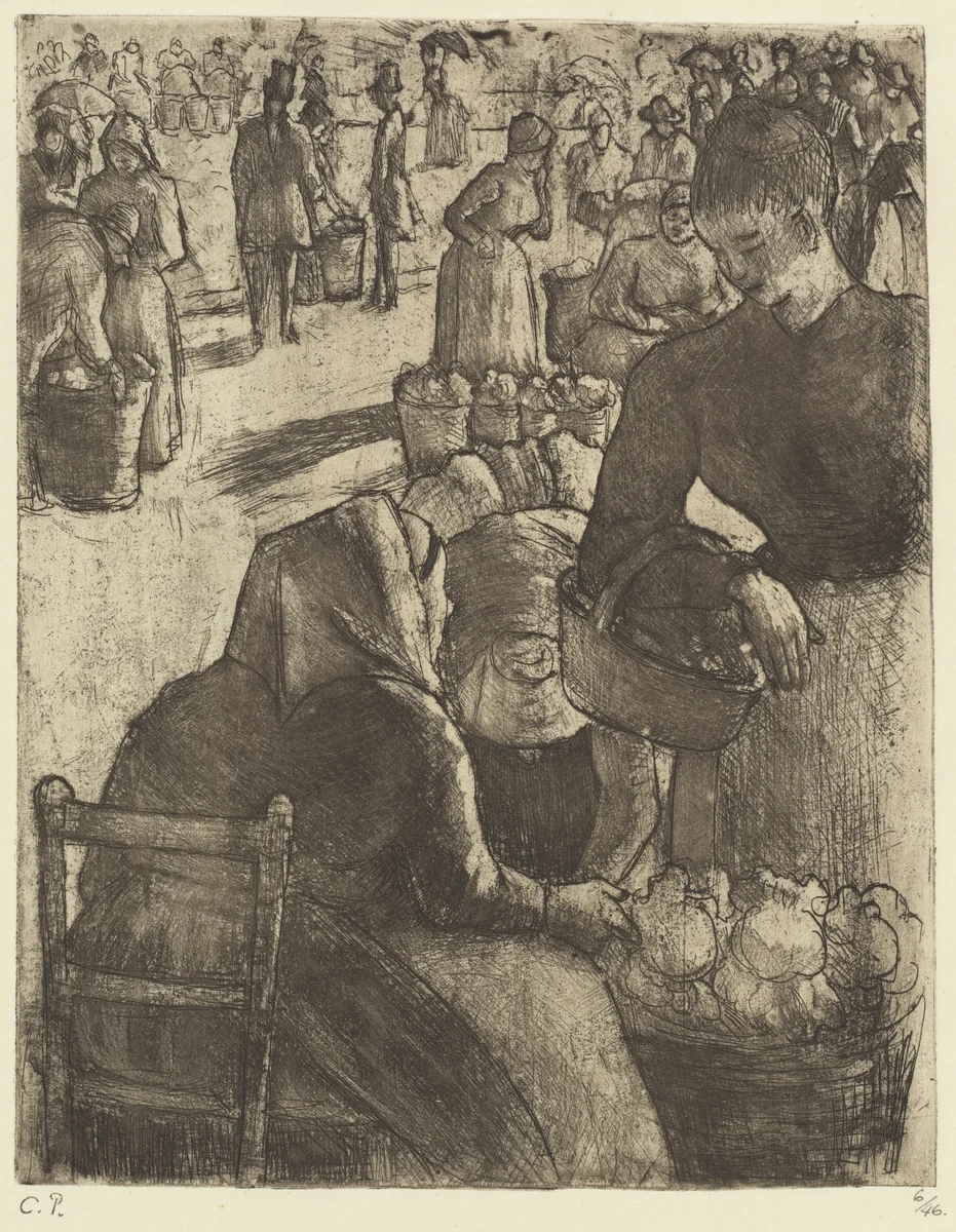 Vegetable Market at Pontoise (Marché aux légumes á Pontoise) by Camille Pissarro, print, 1891