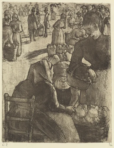 Vegetable Market at Pontoise (Marché aux légumes á Pontoise) by Camille Pissarro, print, 1891