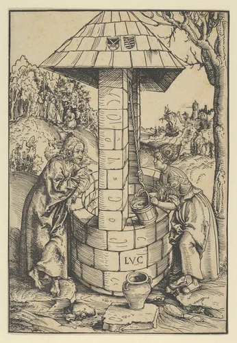 Christ and the Woman of Samaria by Lucas Cranach, print, 1472-1553