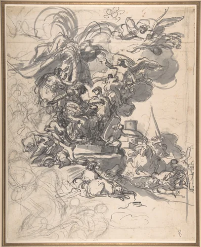 The Prophetess Deborah Ordering Barak to Take Arms against Sisera by Francesco Solimena, drawing, 1728-1733