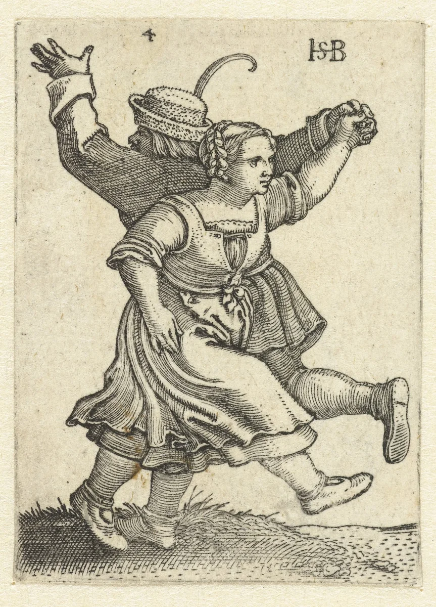 Dansend boerenpaar by Unknown, print, 1537