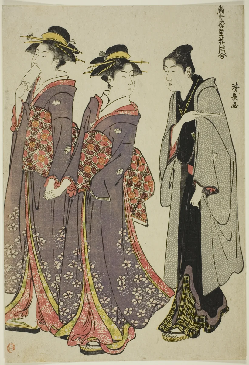 Out for a Walk, from the series "A Collection of Contemporary Beauties of the Pleasure Quarters (Tosei yuri bijin awase)" by Torii Kiyonaga (鳥居清長), print, 1778-1788