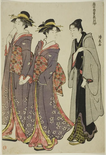 Out for a Walk, from the series "A Collection of Contemporary Beauties of the Pleasure Quarters (Tosei yuri bijin awase)" by Torii Kiyonaga (鳥居清長), print, 1778-1788