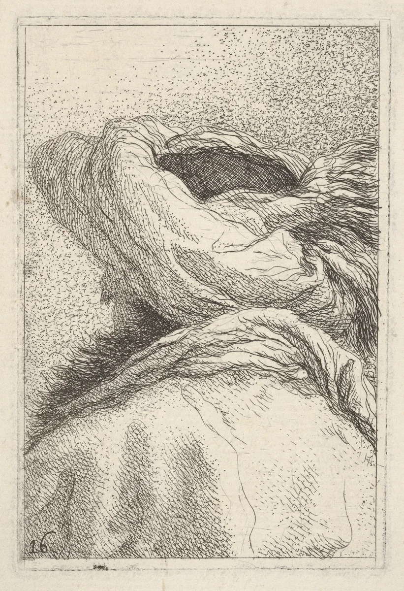 Man in a turban, depicted in bust length format from behind in three-quarters view, from "Collection of heads" (Raccolta di teste) by Giovanni Domenico Tiepolo, print, 1770