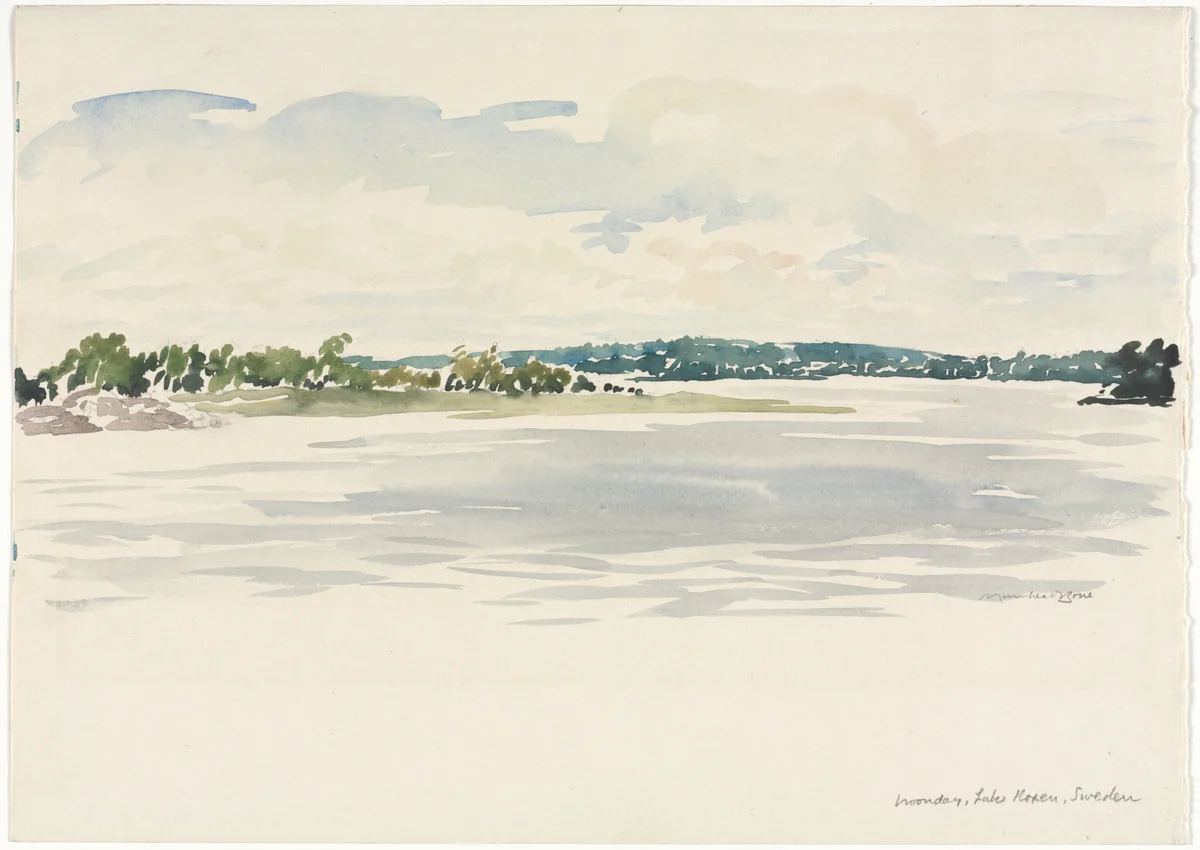 Noonday, Lake Noxen, Sweden by Muirhead Bone, drawing, 1891-1953