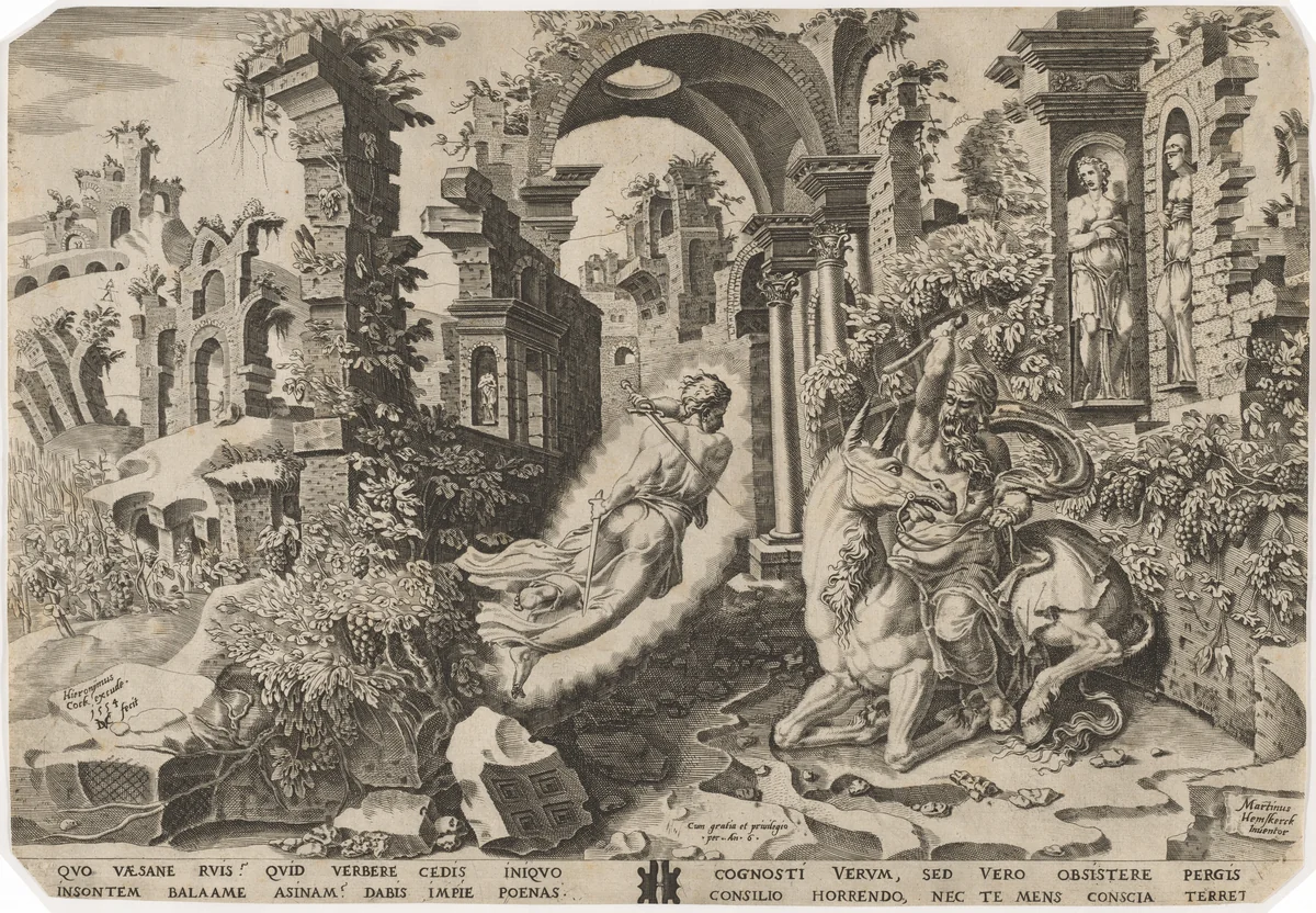 Balaam and the Angel by Dirck Volckertz Coornhert
Maerten van Heemskerck
Hieronymus Cock, print, 1554