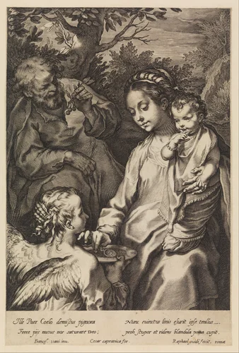 The Holy Family with the Porridge Bowl by Raffaello Guidi, print, 1575-1619