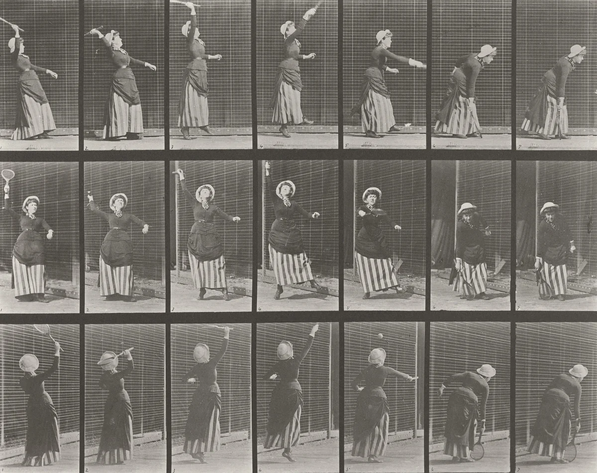 Lawn Tennis: Plate 298 from Animal Locomotion (1887) by Eadweard Muybridge, photograph, 1884