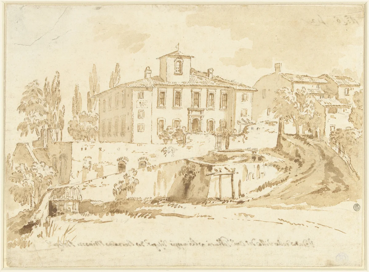 De villa van Cavaliere Galbarri te Rimaggio by Bernardino Minozzi, drawing, 1709-1769