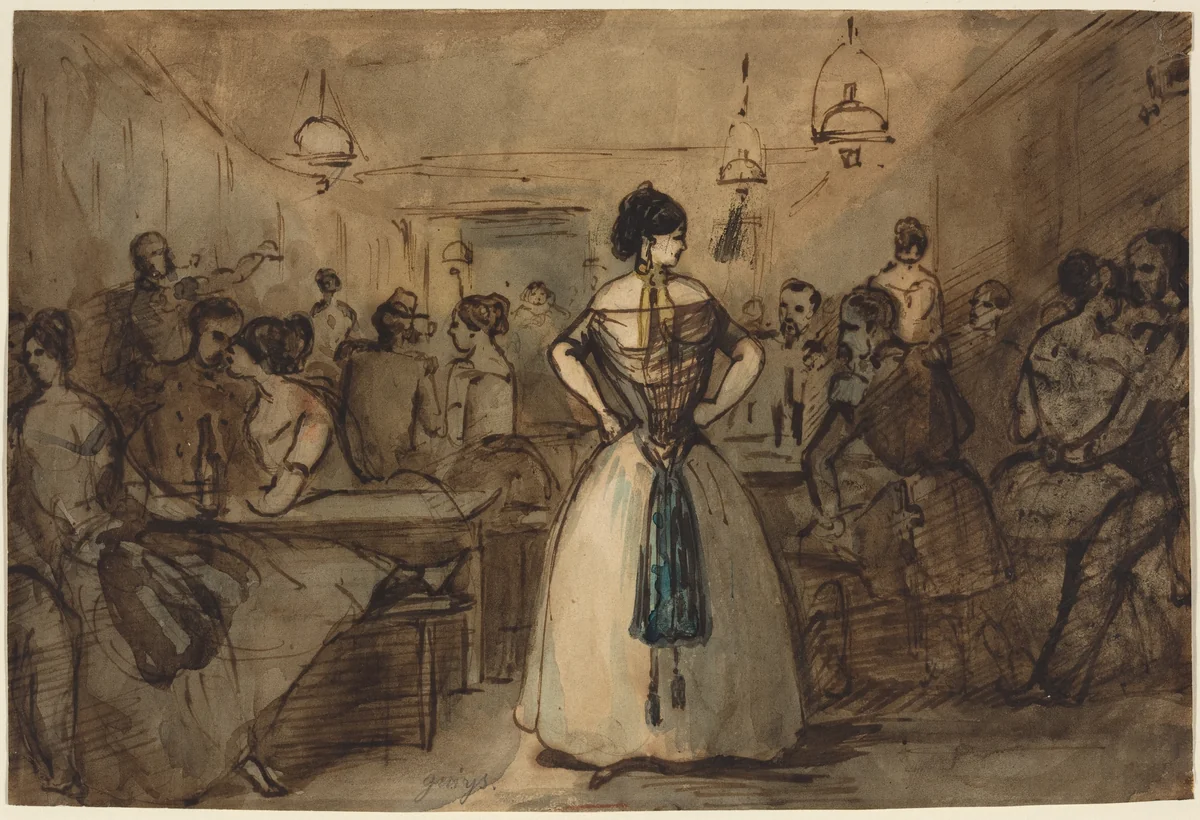 Officers and Courtesans in an Interior by Constantin Guys, drawing, 1805-1892