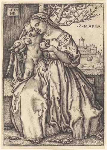The Virgin and Child with a Parrot by Sebald Beham; Barthel Beham, print, 1549