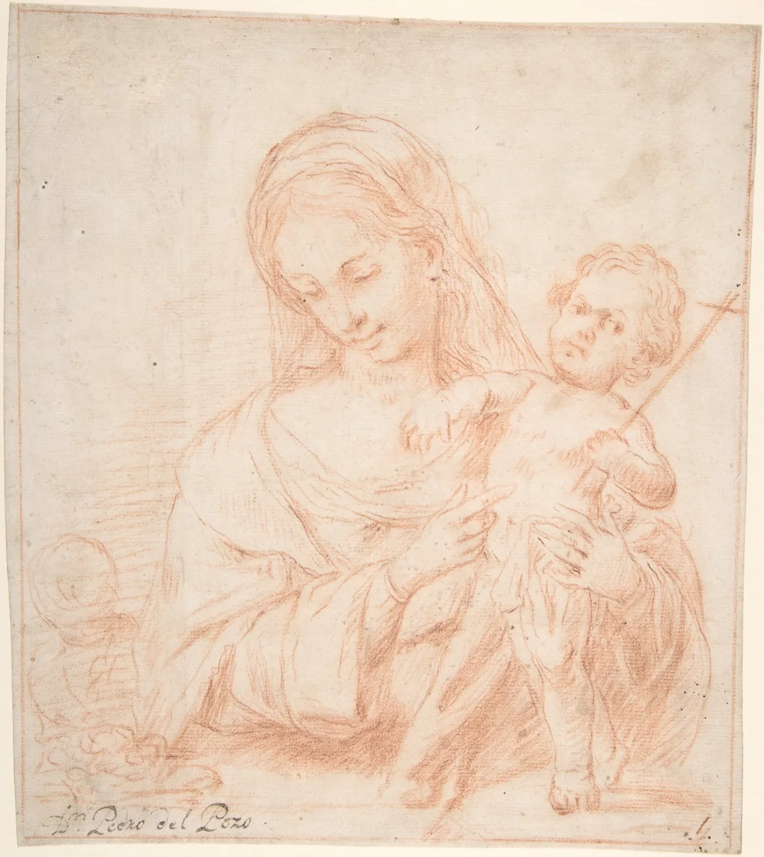 Half-length Virgin and Standing Child with Indications of a Young Saint John the Baptist at Left by Pedro del Pozo, drawing, 1725-1785