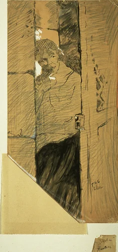 At the Door by Henri de Toulouse-Lautrec, drawing, 1885-1887