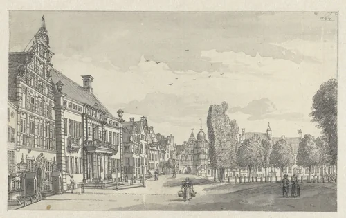 Gezicht op het Grote Kerkhof te Deventer by Jan de Beijer, drawing, 1744