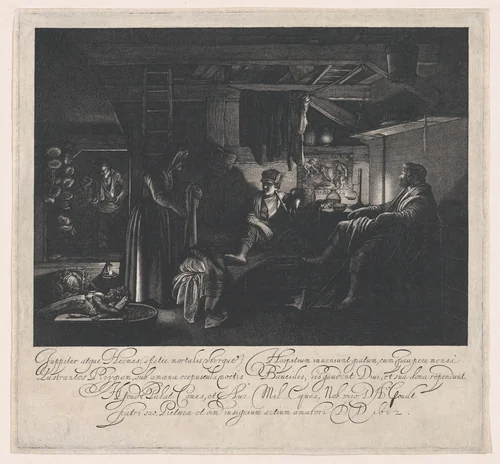 Jupiter and Mercury in the House of Philemon and Baucis by Hendrick Goudt, print, 1612