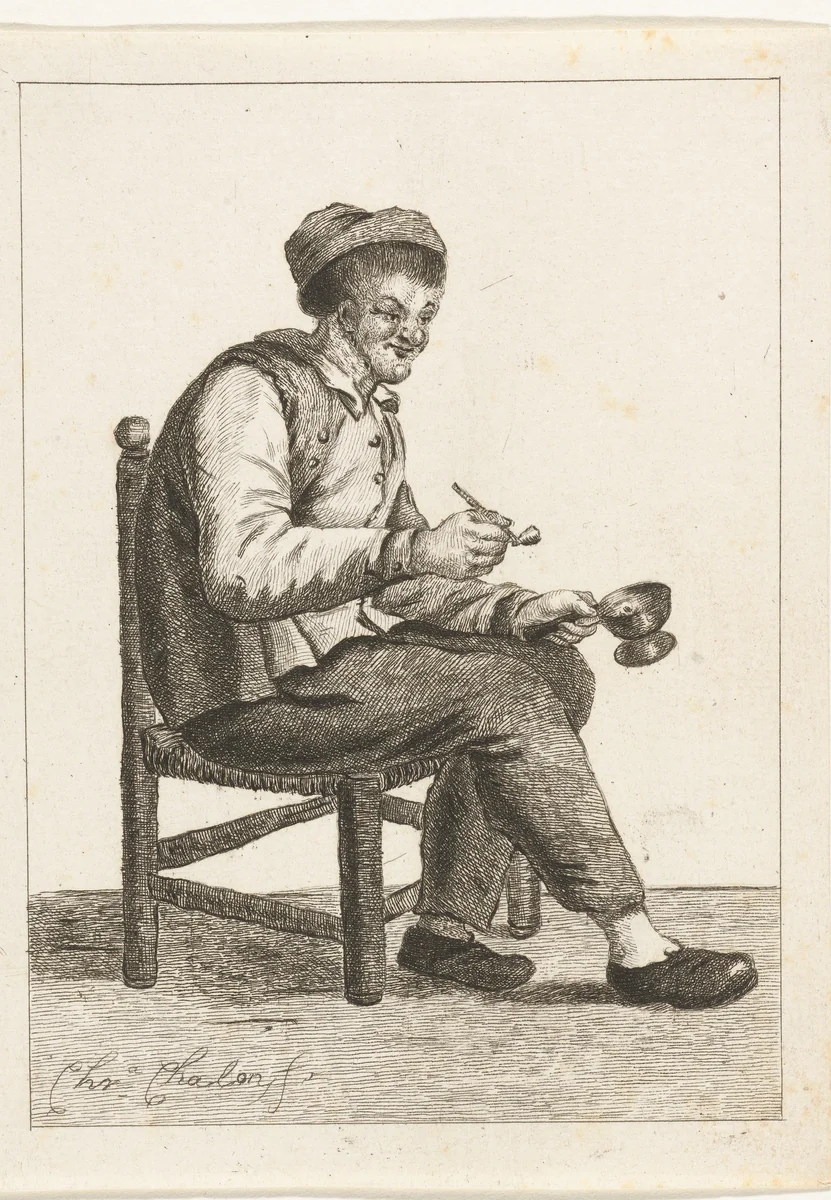 Rokende boer met pijp en test by Pieter de Mare, print, 1779