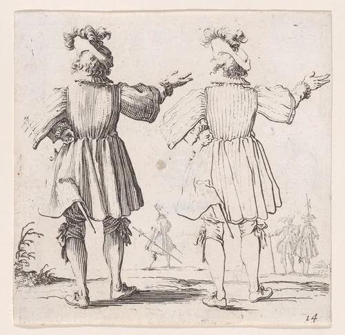 L'Officier a la Collerette Vu de Dos (The Officer with the Hackle Seen from Behind), plate 14 from "Varie Figure" (Various Figures) by Jacques Callot, print, 1615-1625