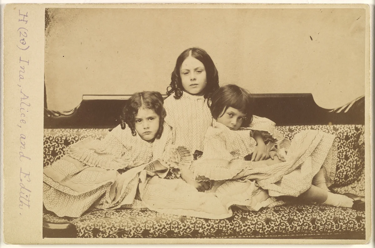 Edith, Ina and Alice Liddell on a Sofa by Lewis Carroll, photograph, 1858
