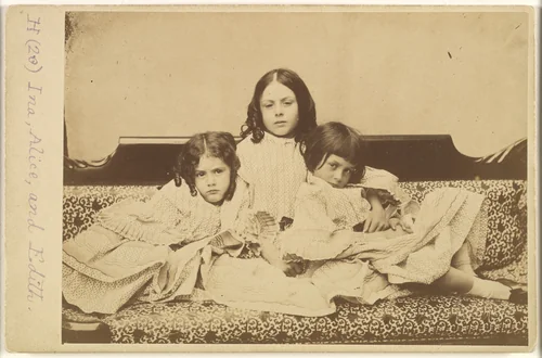 Edith, Ina and Alice Liddell on a Sofa by Lewis Carroll, photograph, 1858