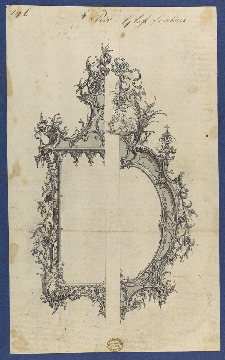 Pier Glass Frames, in Chippendale Drawings, Vol. I by Thomas Chippendale, drawing, 1754