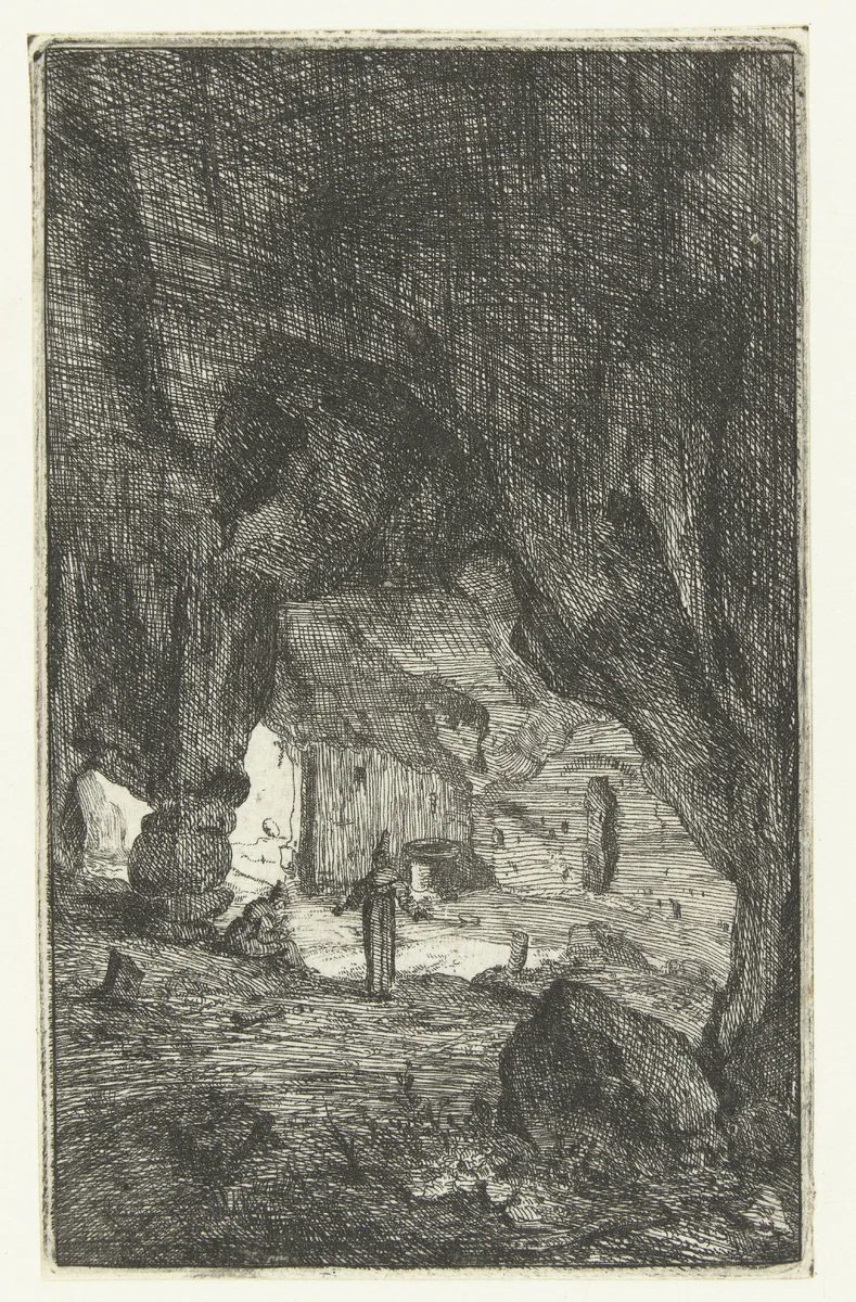 Interieur van een grot by Bartholomeus Breenbergh, print, 1639-1640