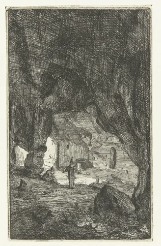 Interieur van een grot by Bartholomeus Breenbergh, print, 1639-1640