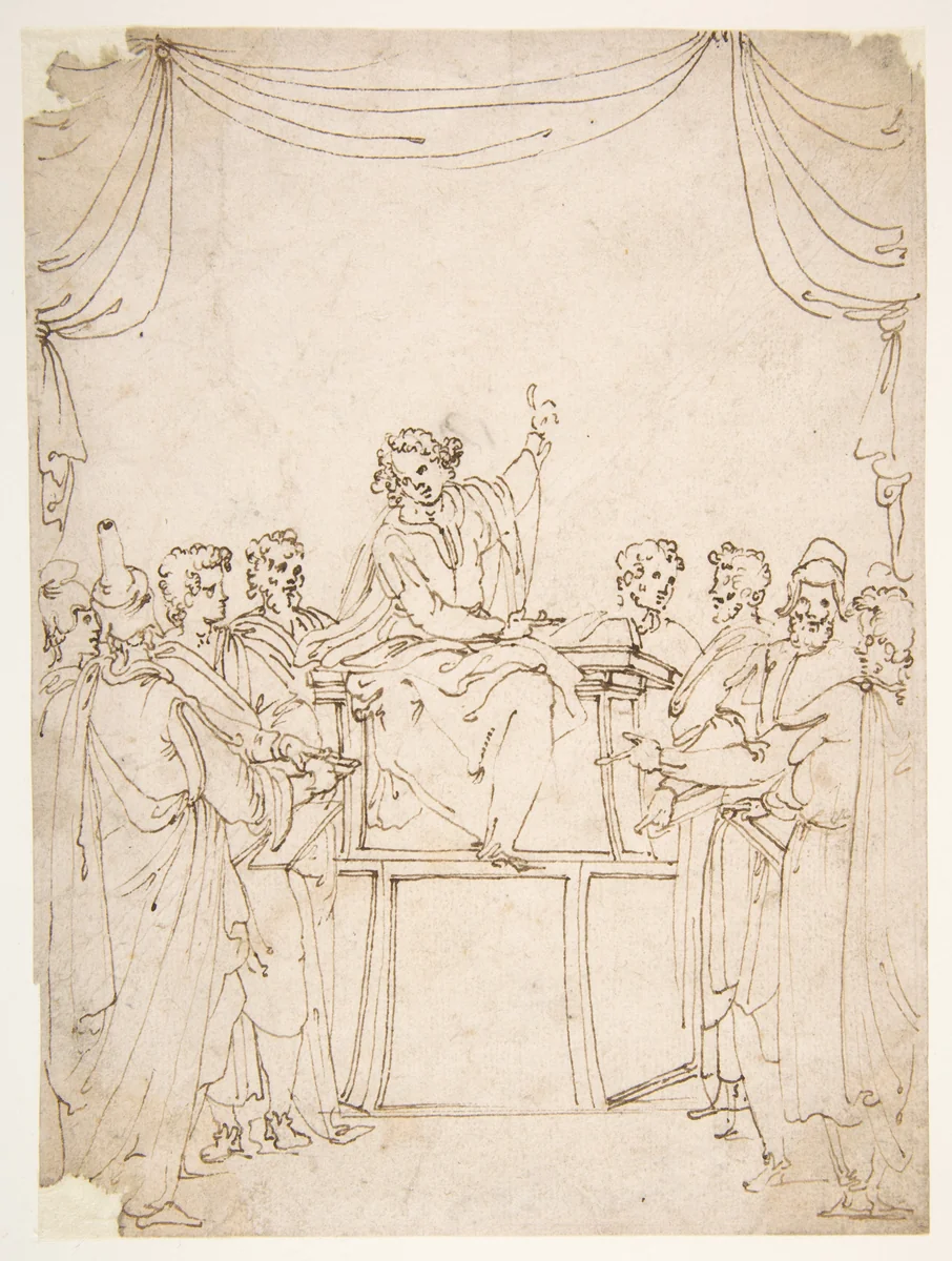 Jesus Disputing with the Doctors in the Temple (Luke 2:46-47) by Ercole Setti, drawing, 1500-1600